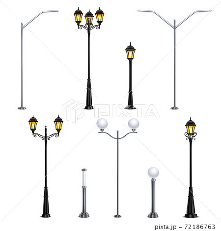 Street Lights Realistic Icon Set 72186763