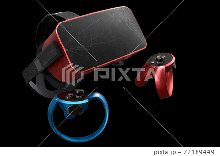 Used virtual reality glasses and controllers with scratches for online gaming 72189449