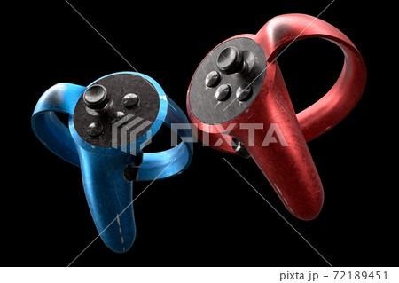 Used controllers for virtual reality, online and cloud gaming isolated on black Used controllers for virtual reality, online and cloud gaming isolated on black 72189451