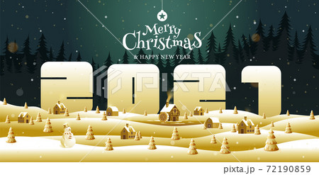 Merry Christmas, happy new year, calligraphy, typography, landscape  fantasy , vector illustration.. 72190859