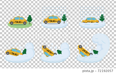 Vector illustration set of yellow taxi suffering from heavy snow Vector illustration set of yellow taxi suffering from heavy snow 72192057