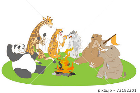 動物たちのキャンプファイアのイラスト素材