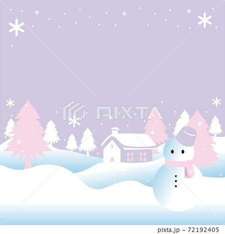 冬 雪 家 雪だるま 風景 背景 コピースペース イラストのイラスト素材
