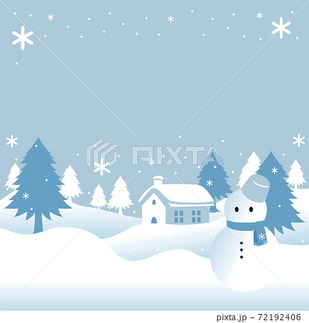 冬 雪 家 雪だるま 風景 背景 コピースペース イラストのイラスト素材
