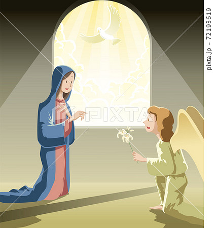 クリスマス 受胎告知 聖書 マリアと天使ガブリエルのイラスト素材