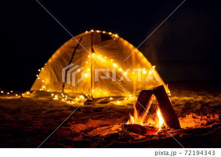 The fire at night on the beach. Summer mood 72194343
