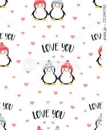 seamless pattern with cute couple of penguins 72194792