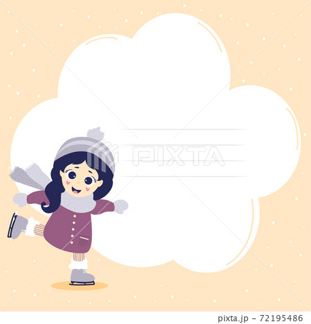 Winter sport postcard and A cute girl is skating. Pink background with snow and place of clouds for writing text. Vector illustration 72195486