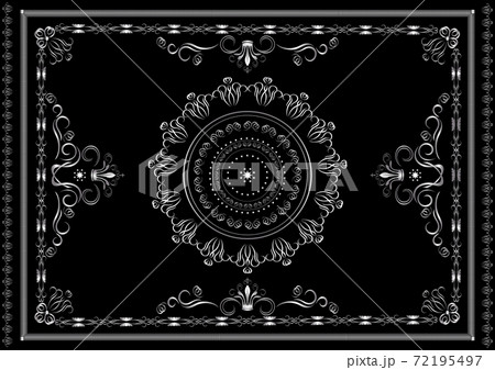 Silver frame from patterns with twisted calligraphy stripes and crowns on black background Silver frame from patterns with twisted calligraphy stripes and crowns on black background 72195497
