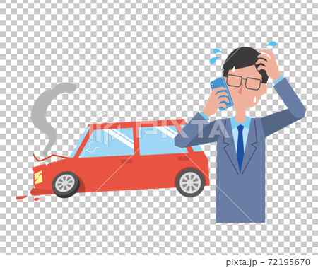事故を起こして焦りながら電話する男性 事故を起こして焦りながら電話する男性 72195670