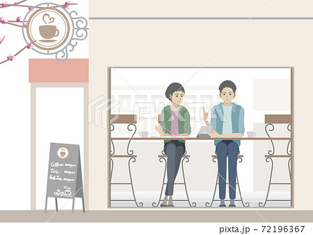 カフェで相談する男性と女性 カフェで相談する男性と女性 72196367