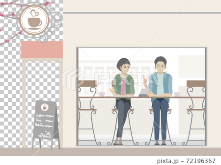 カフェで相談する男性と女性 カフェで相談する男性と女性 72196367