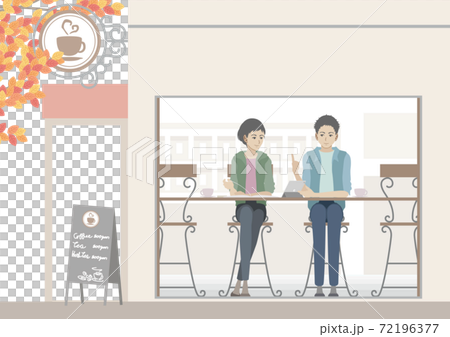 カフェで相談する男性と女性 カフェで相談する男性と女性 72196377