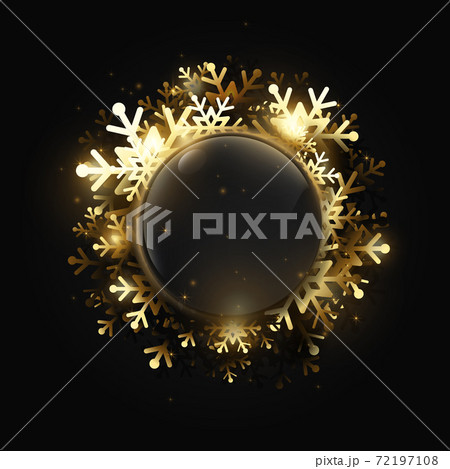 Merry Christmas and Happy New Year. Shining gold Snowflakes. Greeting card, holiday banner Merry Christmas and Happy New Year. Shining gold Snowflakes. Greeting card, holiday banner 72197108