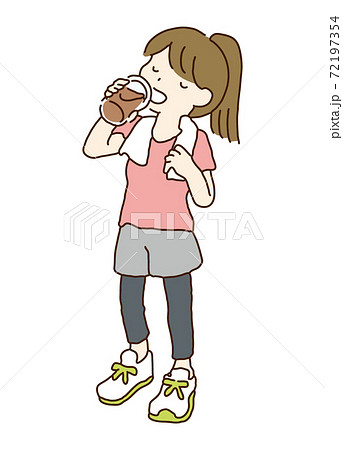 プロテインを飲む女性のイラストのイラスト素材