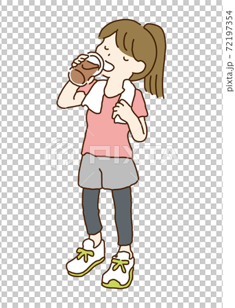 プロテインを飲む女性のイラストのイラスト素材