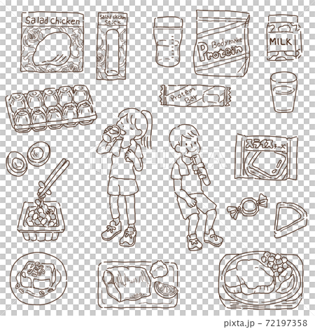プロテインフード　イラストセット　線画 72197358