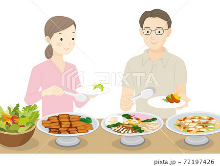 料理を取る人のイラスト素材