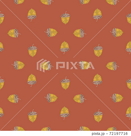 Fall seamless doodle pattern with hand drawn acorn shapes. Coral pastel background. Fall seamless doodle pattern with hand drawn acorn shapes. Coral pastel background. 72197716