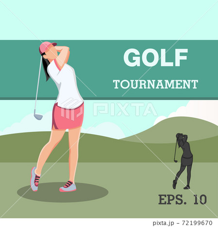 Golf playing. women training with golf clubs on green grass, cartoon vector illustration. female character in different position. Golf playing. women training with golf clubs on green grass, cartoon vector illustration. female character in different position. 72199670