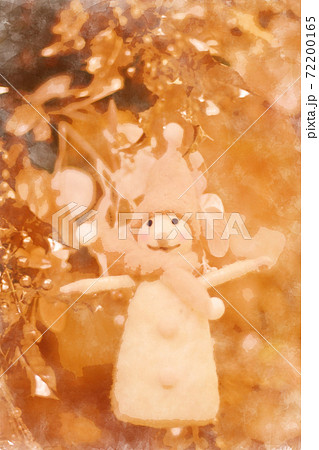 クリスマスイメージ　にっこり笑う可愛い雪だるまのオーナメント　電球色　水彩画風 72200165