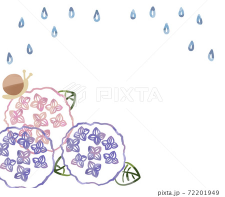 雨降りのかたつむりと紫陽花イラストのイラスト素材