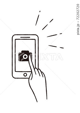 手描き1color 　写真を撮る　スマホ　指　手 72202720