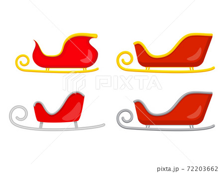 Santa sledge set. Sleigh of santa claus. Christmas slide illustration isolated on white background.  Empty red claus sled collection. Vector symbol, icon, design for xmas. Seasonal cartoon clipart. 72203662