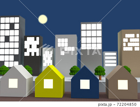 クレイアニメの背景風3d風景イラスト 街並み 住宅街フォーカス のイラスト素材
