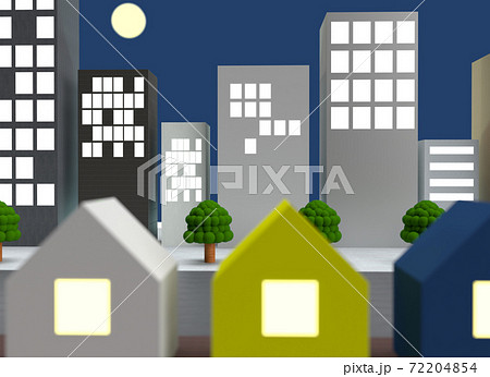 クレイアニメの背景風3d風景イラスト 街並み ビルフォーカス のイラスト素材
