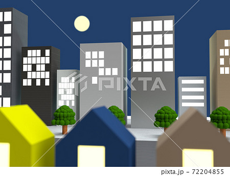 クレイアニメの背景風3d風景イラスト 街並み ビルフォーカス のイラスト素材