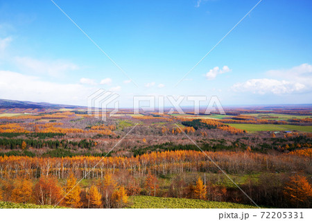 秋の開陽台展望台 野付半島国後方面 北海道中標津町 秋の開陽台展望台 野付半島国後方面 北海道中標津町 72205331