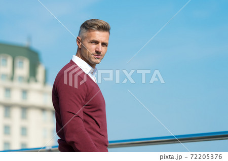 Rest and relax. Sunny spring day. Confident man. Good Rest and relax. Sunny spring day. Confident man. Good 72205376