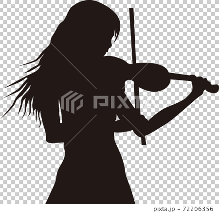 バイオリンを弾く女性シルエットのイラスト素材