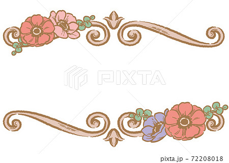 アネモネの花を使ったアンティークな装飾フレーム ベクター素材のイラスト素材