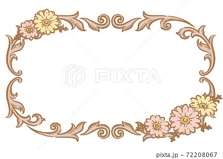 ガーベラの花を使ったアンティークな装飾フレーム ベクター素材のイラスト素材