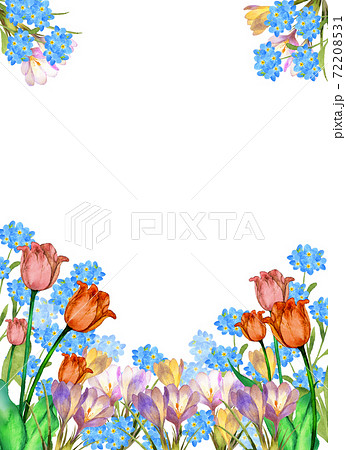 春の花のフレーム 水彩イラストのイラスト素材