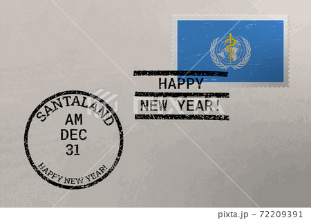Postage stamp envelope with WHO flag and New Year stamps, vector Postage stamp envelope with WHO flag and New Year stamps, vector 72209391