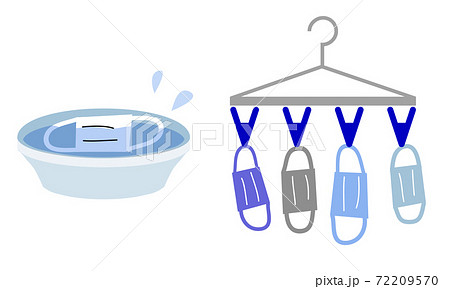 洗われるマスクと干されるマスク 72209570