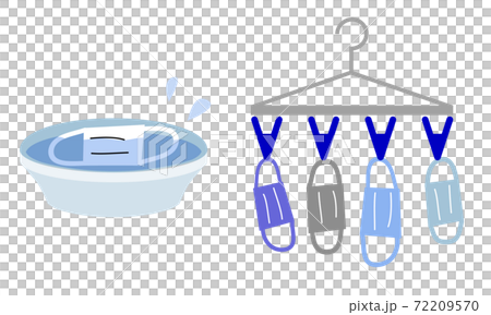 洗われるマスクと干されるマスク 72209570