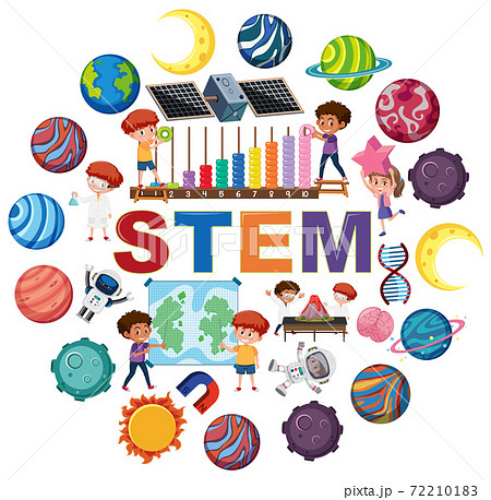 Stem logo with kids and education objects and many Stem logo with kids and education objects and many 72210183