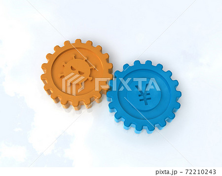 歯車であらわすコロナ対策と景気対策のバランス CGイラスト 歯車であらわすコロナ対策と景気対策のバランス CGイラスト 72210243