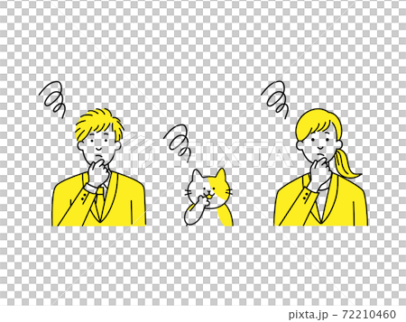 悩むスーツ男女と猫 悩むスーツ男女と猫 72210460