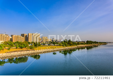 御島水域の朝風景（あいたか橋・アイランドシティ）　【福岡市東区】 72211461