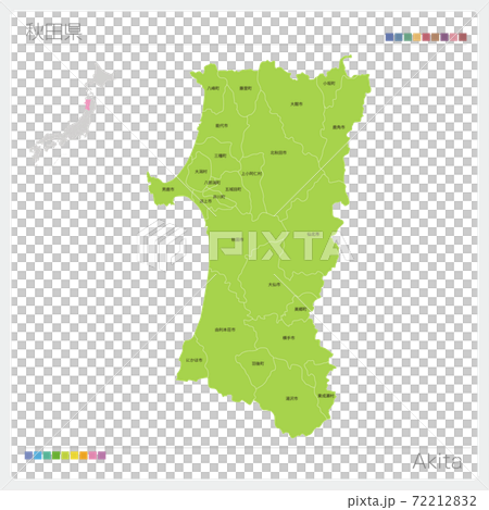 秋田県の地図 Akita 市町村名 市町村 区分け のイラスト素材