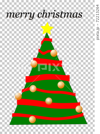 赤いリボンのクリスマスツリー 背景なしのイラスト素材