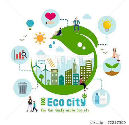 エコ エコロジー 自然 環境保護に配慮した都市生活イメージ イラストのイラスト素材