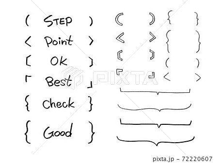 おしゃれでシンプルな手書き風素材と文字のセット かっこ ふきだし 枠のイラスト素材