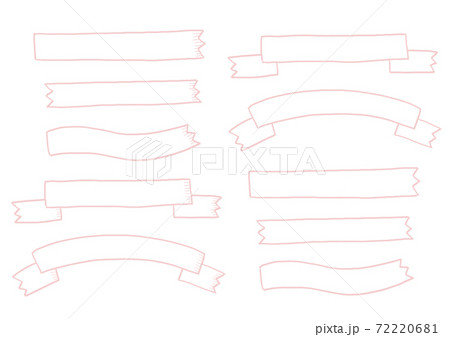 おしゃれでシンプルな手書き風素材のセット リボン フレーム 枠のイラスト素材