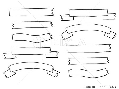 おしゃれでシンプルな手書き風素材のセット リボン フレーム 枠のイラスト素材 72220683 Pixta